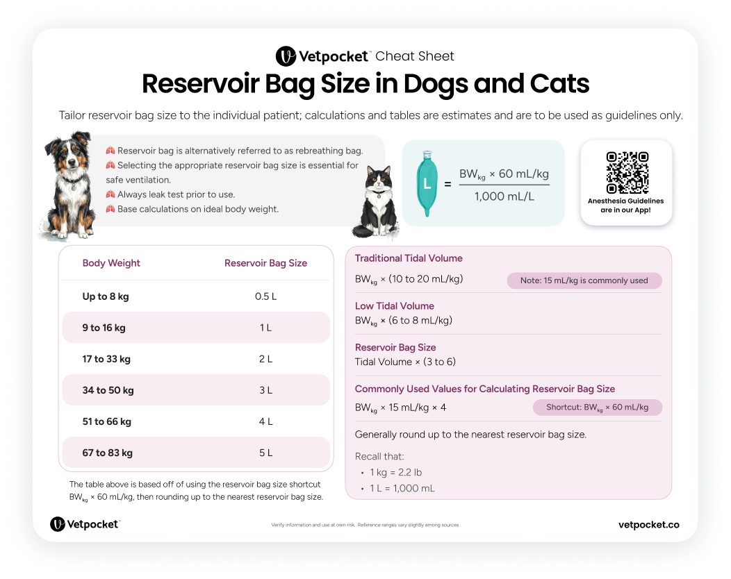Anesthesia reservoir bag size calculation cheat sheet PDF