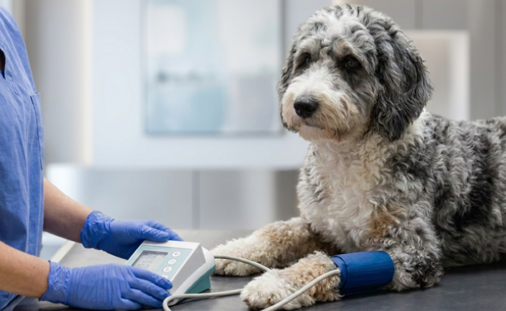 Veterinary technician measuring blood pressure in dogs and cats with a Doppler unit