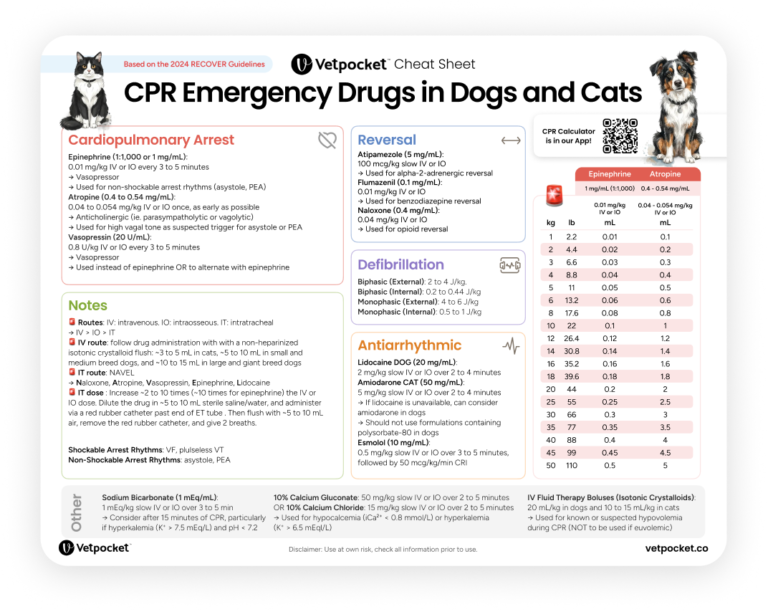 CPR emergency drug dosing cheat sheet PDF for dogs and cats