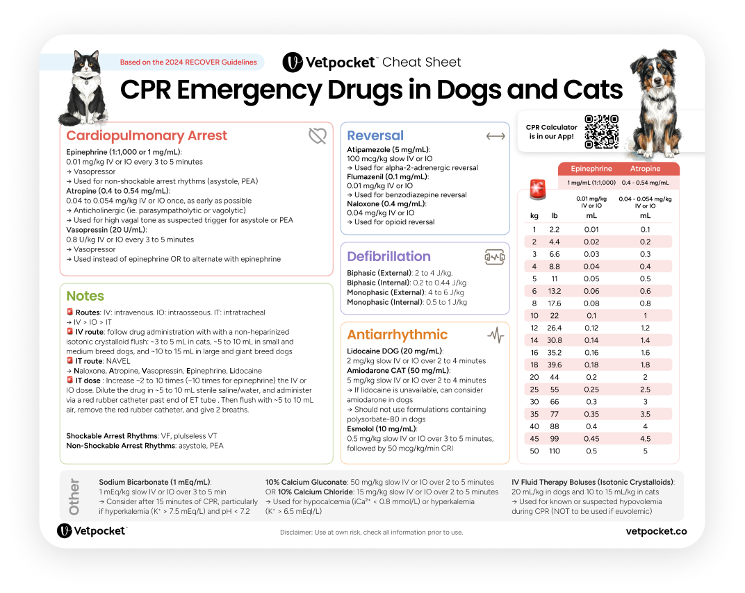 CPR emergency drug dosing cheat sheet PDF for dogs and cats